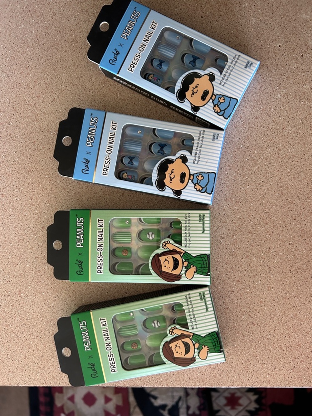 RUDE Peanuts Press-On Nail Kits — Blue & Green Character Sets-BRAND NEW (4)